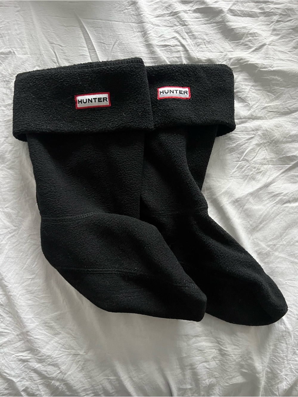 Hunter Black Fleece Fold-Over Boot Socks with Logo Patch